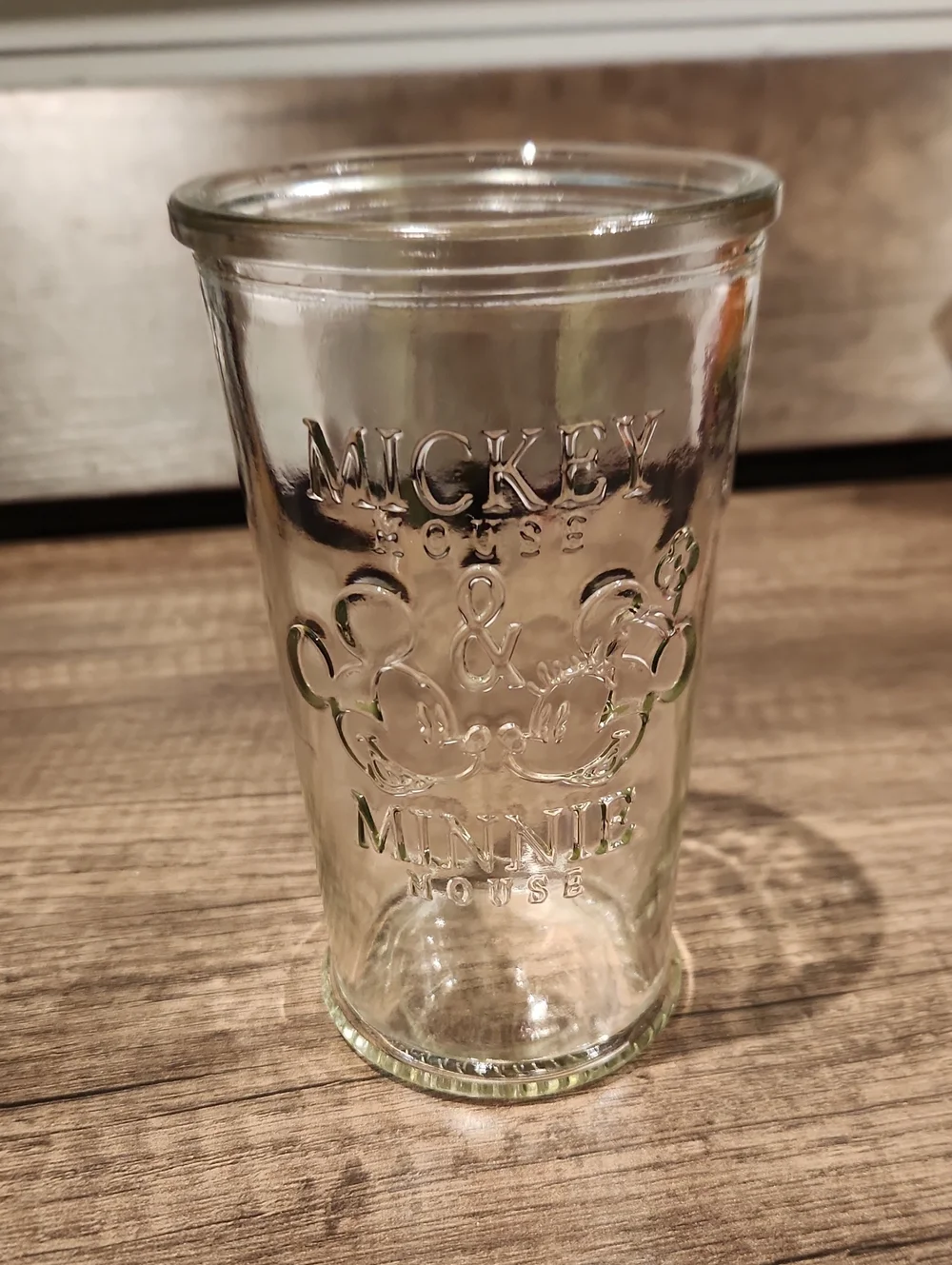 EUC Disney Clear Glass Mickey & Minnie Embossed Tumbler